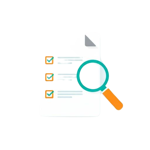 Screened candidate shortlist with checked entries and a magnifying glass